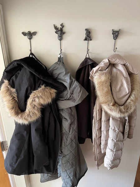 2 Stag Coat Hooks Antique Silver