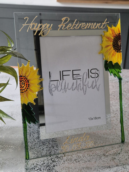 Happy Retirement Photo Frame: Portrait (Sunflower)