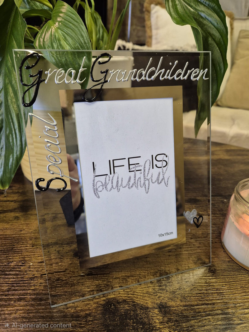 Hand Painted Special Great Grandchildren Gift Photo Frame: Portrait B/S 2 sizes 4"x6" or 5"x7"