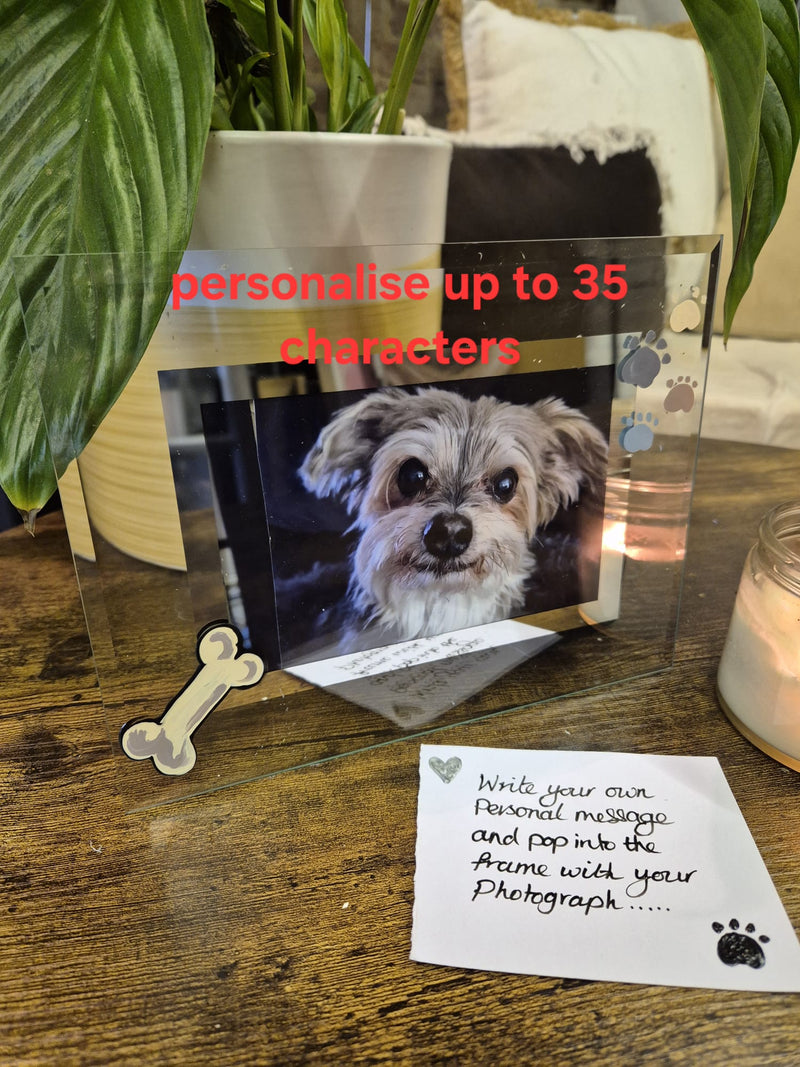 Personalised Dog Bone & Paws Landscape  clear Photo Frames 2 Sizes 6"x4" 7"x5"ar