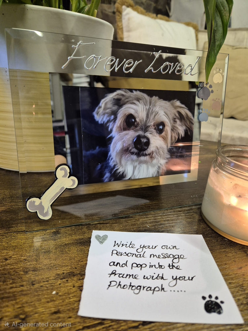 Hand Painted Forever Loved Memory Dog Bone &; Paws Landscape Clear Frame