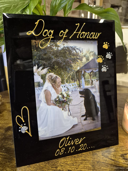 Hand Painted Pet Wedding Day Dog Of Honour Paws Frame Portrait 2 sizes