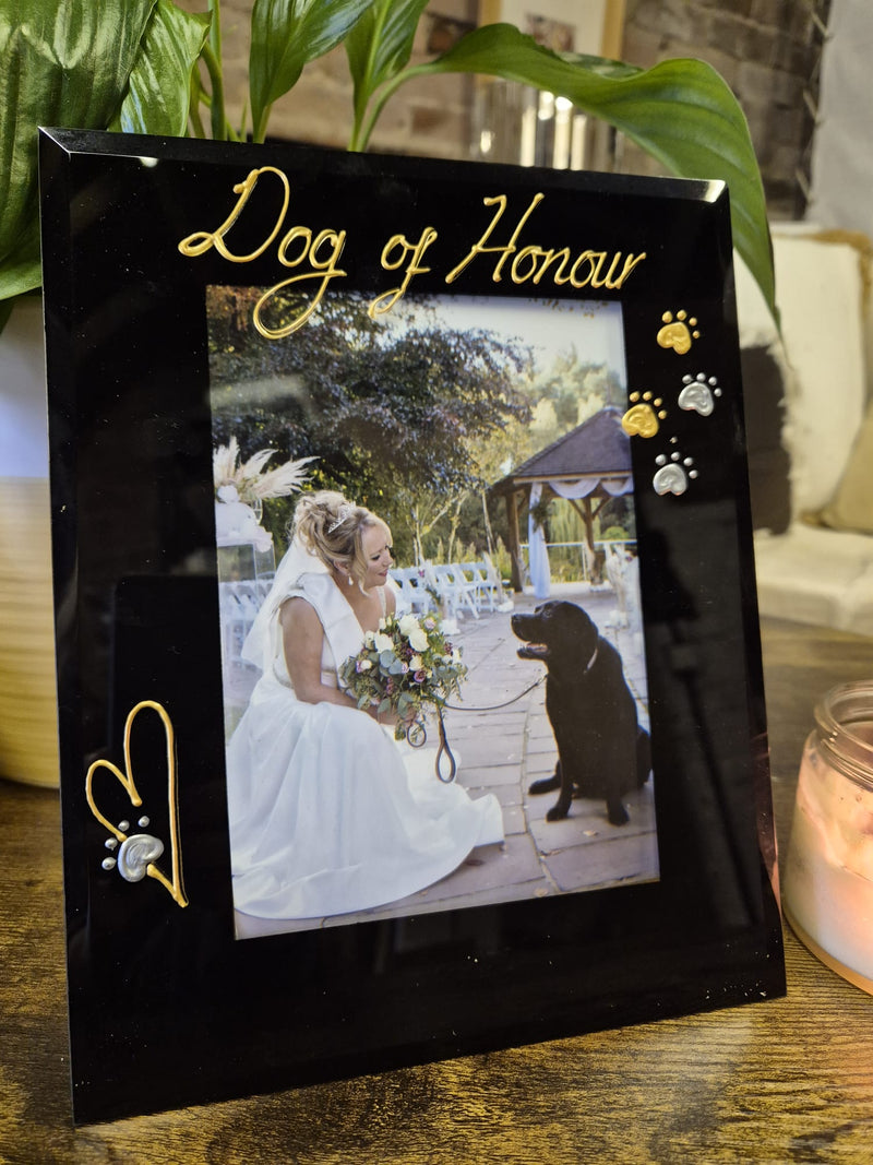 Hand Painted Pet Wedding Day Dog Of Honour Paws Frame Portrait 2 sizes 4"x6" or 5"x7