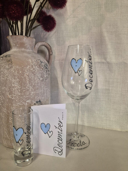 Personalised Birthstone December Zircon Wine & Shot Glass Gift Set