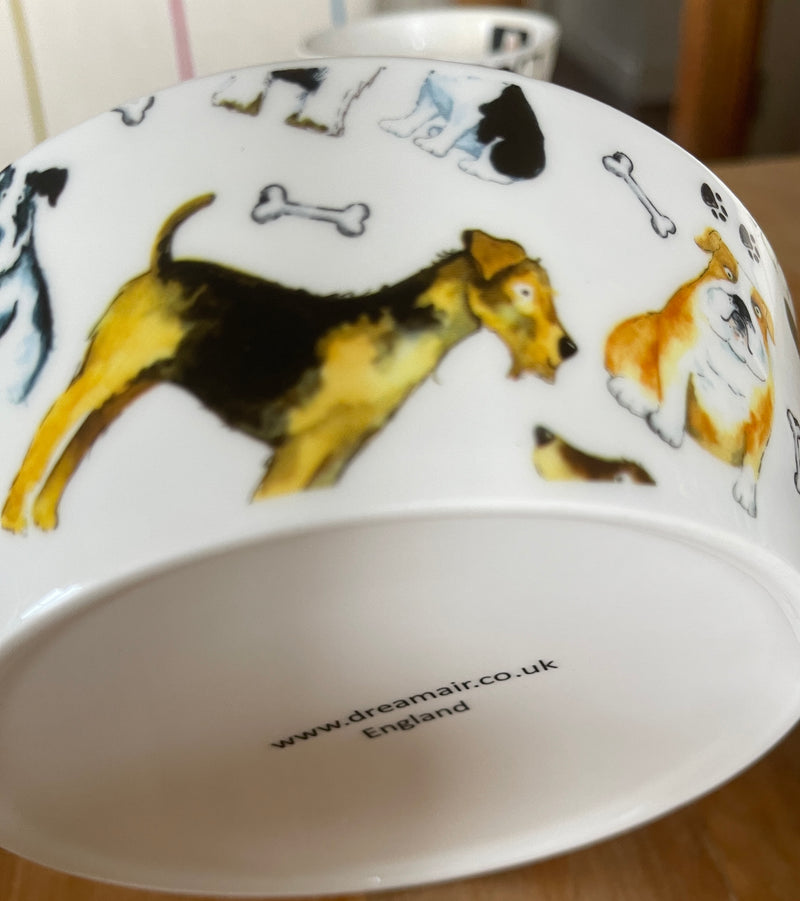 Fine Bone China Dogs Pet Bowl and 1 Pint Mug Gift Set