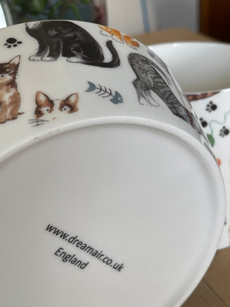 Fine Bone China Cat Pet Bowl and 1 Pint Mug Gift Set