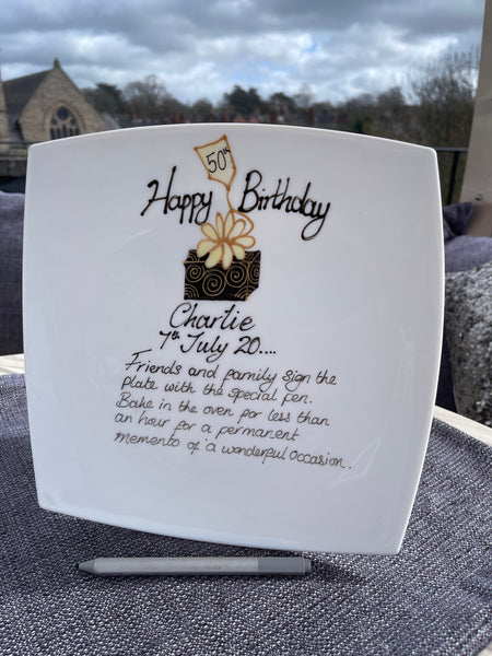 50th Birthday Gift Signature Plate: Square (Box)