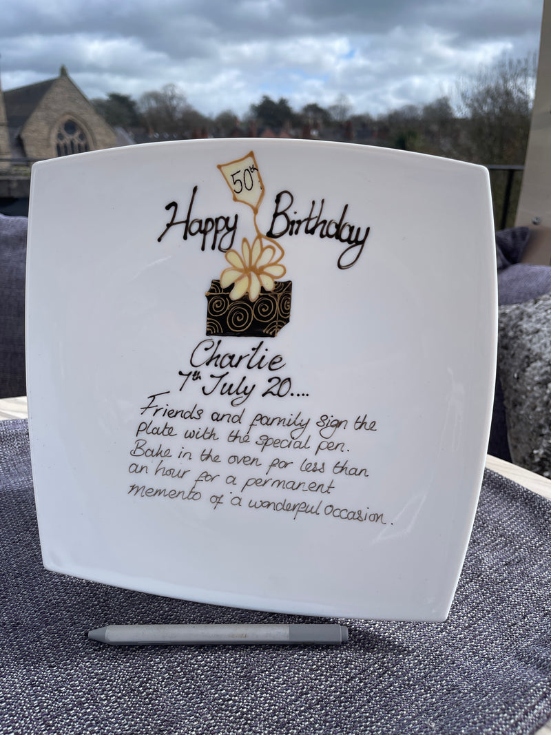 50th Birthday Gift Square Plate Box