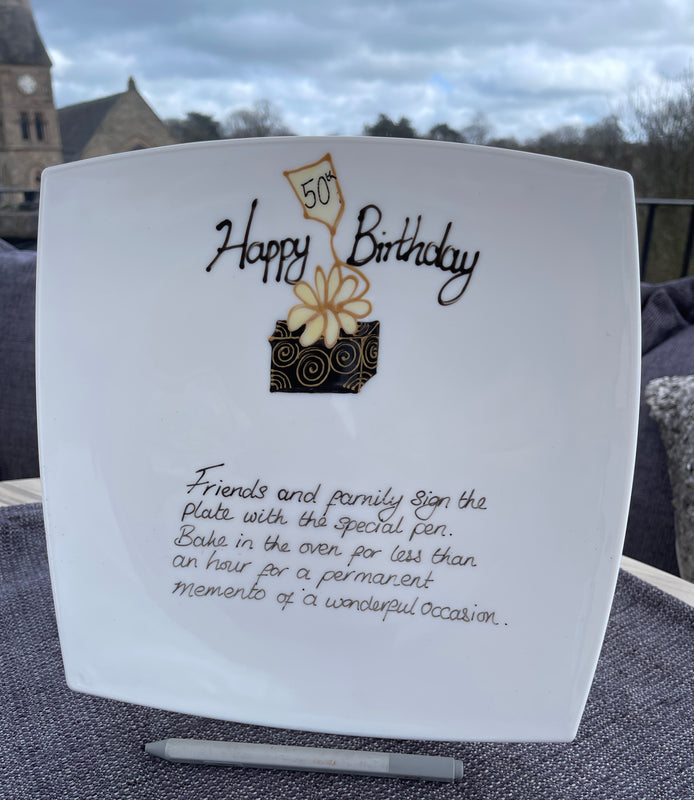 50th Birthday Gift Signature Plate: Square (Box)