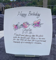 50th Birthday Gift Signature Plate: Square (Sweet Pea)