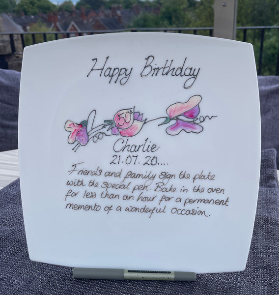 50th Birthday Gift Signature Plate: Square (Sweet Pea)