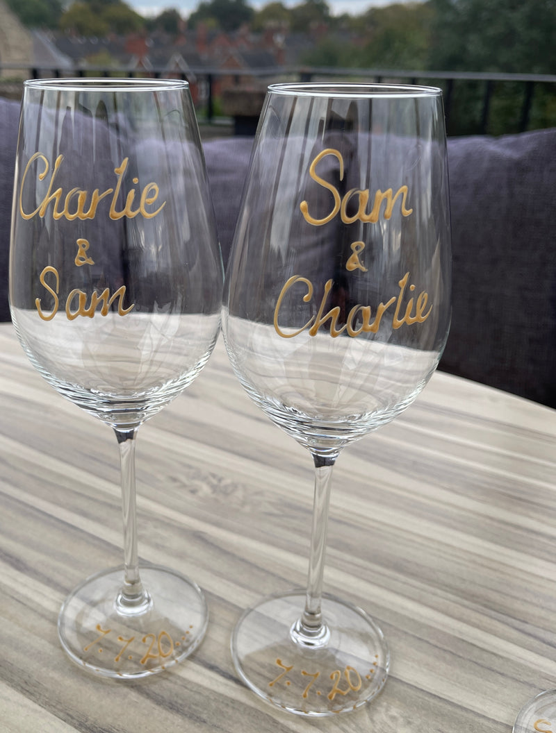 personalised 50th Anniversary Wine Glasses Flower