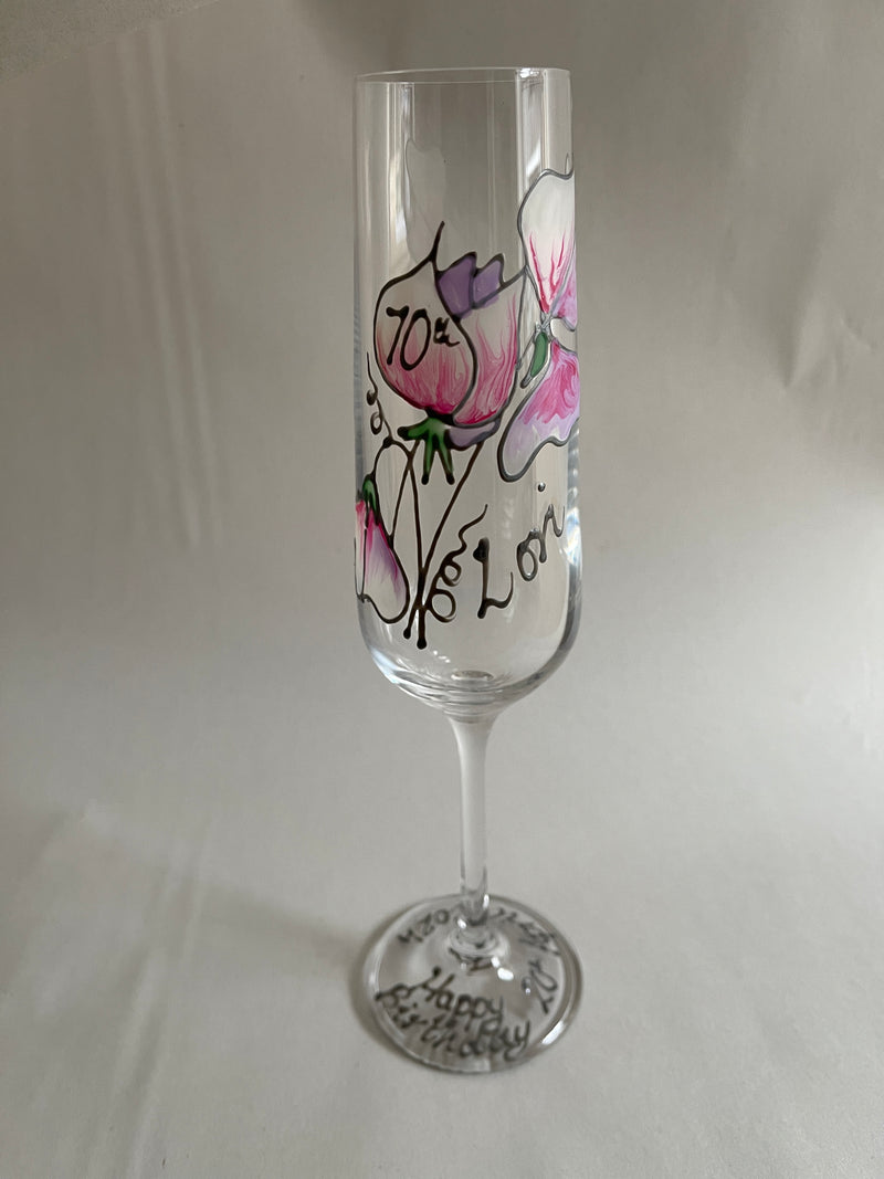 70th Birthday Gift Champagne Glass Lori