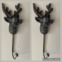 2 Stag Coat Hooks Antique Silver