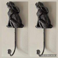 2 Moon Gazing Hare Coat Hooks Antique Silver