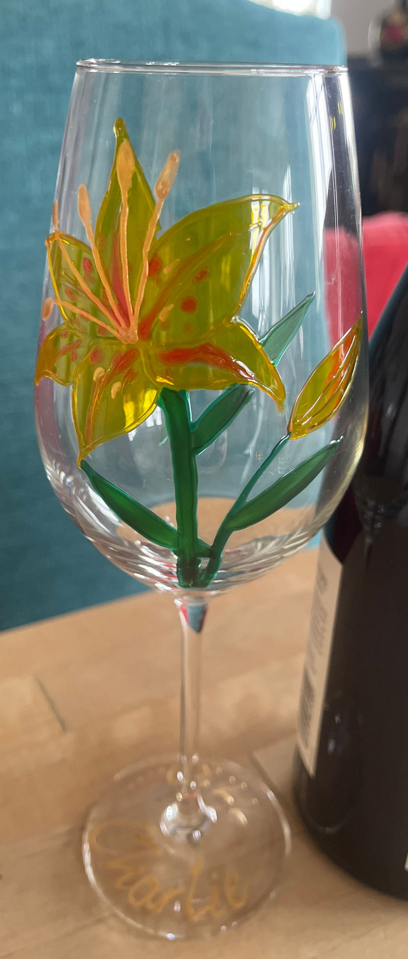 Personalised Hand Painted Lily Wine Glass