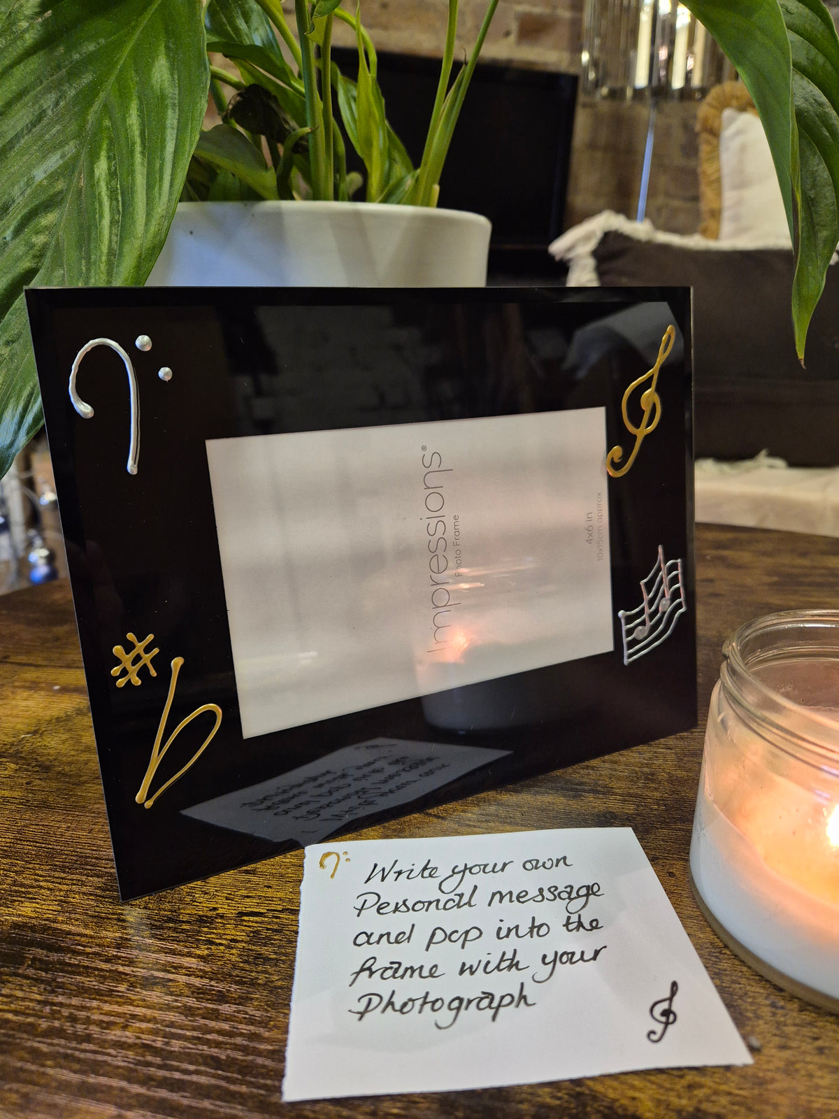Hand Painted Music Design Gift Clear/Black Photo Frames: Landscape