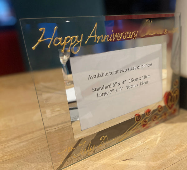40th Wedding Anniversary Gift Set: Wine Glasses & Photo Frame (Flower)