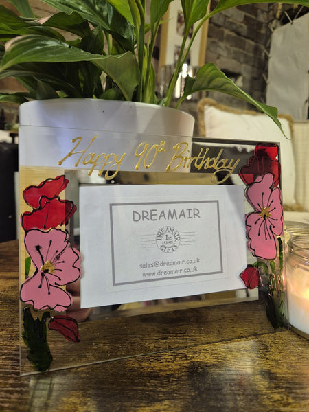 Hand Painted 90th Birthday Gift Photo Frame: Landscape Flowers