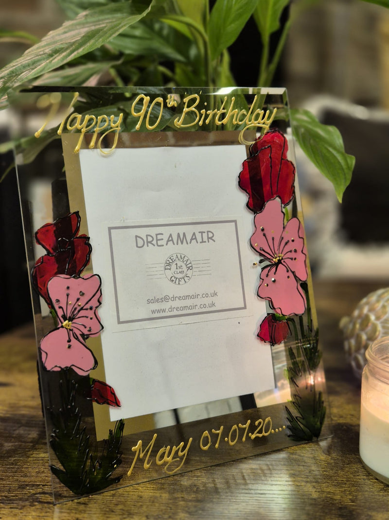 Personalised 90th Birthday Pink poppy 4"x6" or 5"x7"
