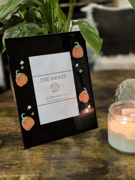 Pumpkins Hand Painted Portrait Black Glass Portrait Photo Frames 2 Sizes