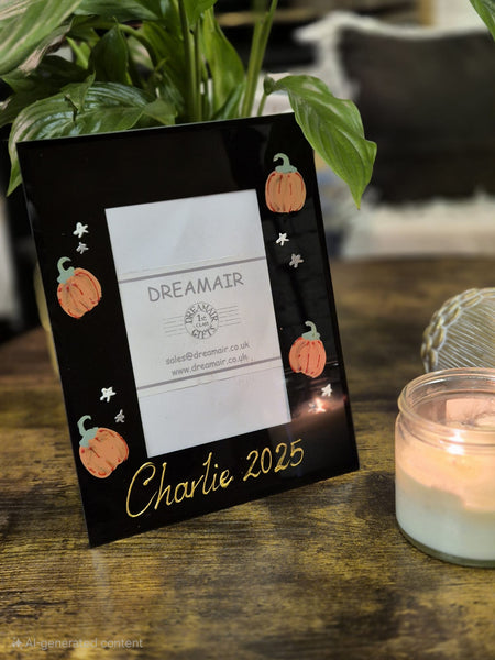 Pumpkins Hand Painted Portrait Black Glass Portrait Photo Frames 2 Sizes