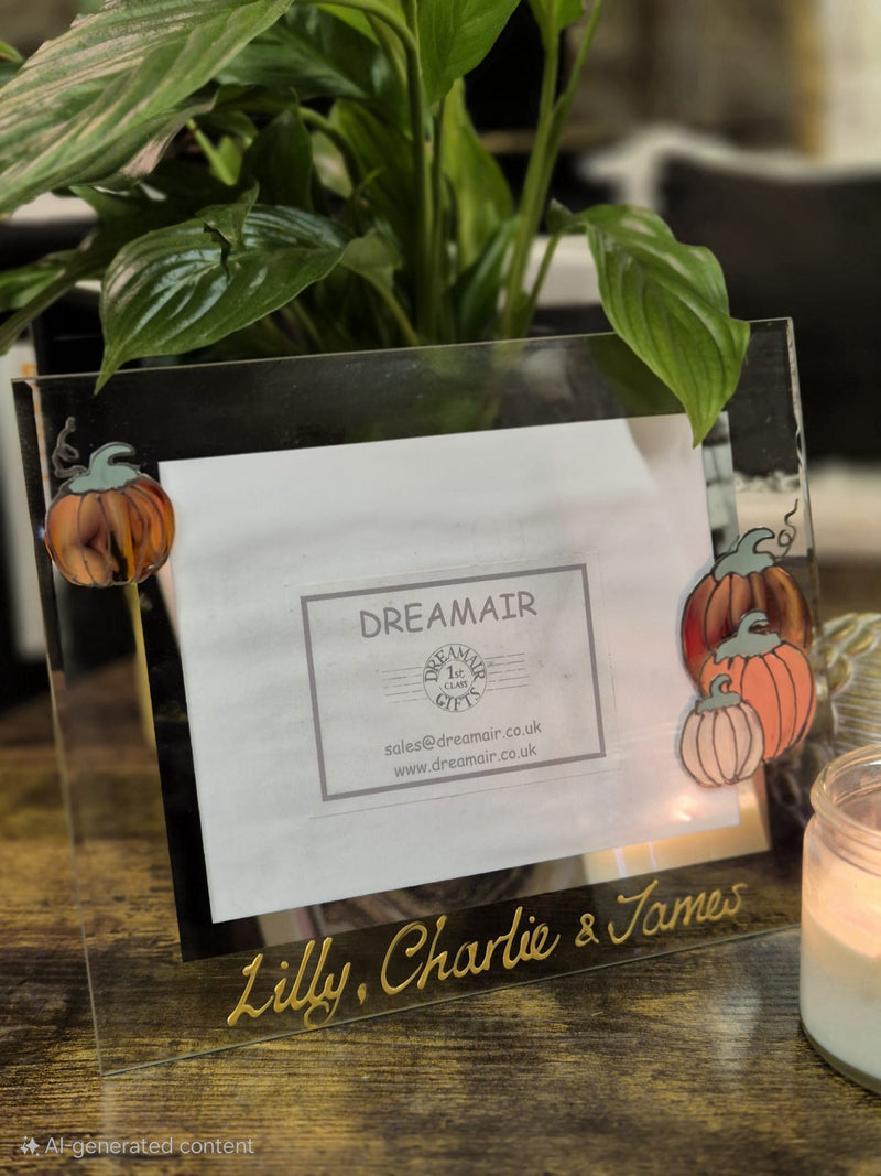 Personalised Pumpkin Clear Glass Frame 6"x4" or 7"x5"