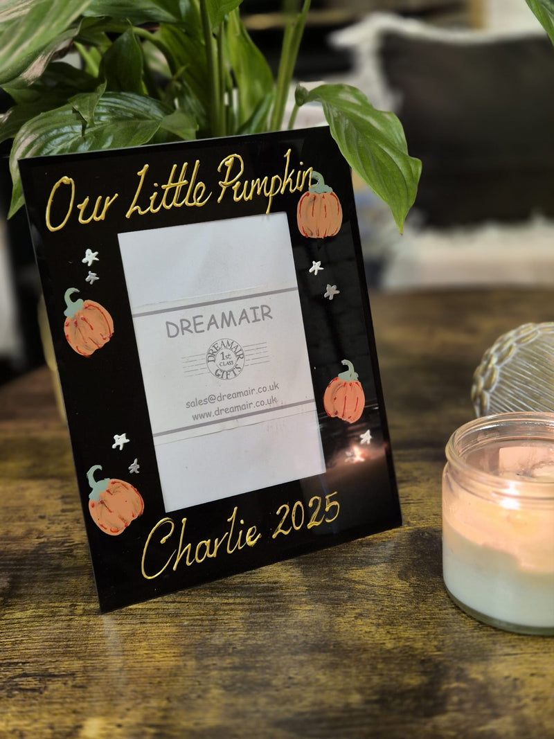 Personalised our Little pumpkin Black Glass Port 2 Sizes 4"x6" 5"x7"