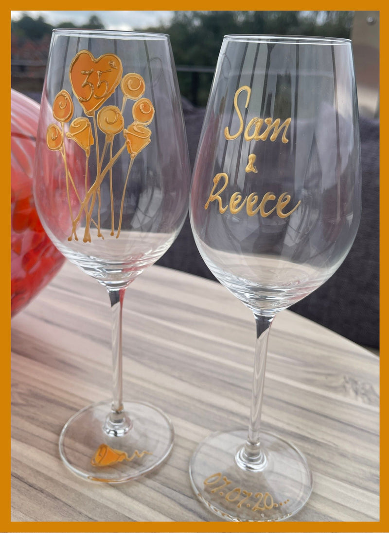 Personalised 35th Anniversary Hand painted Wine Glasses