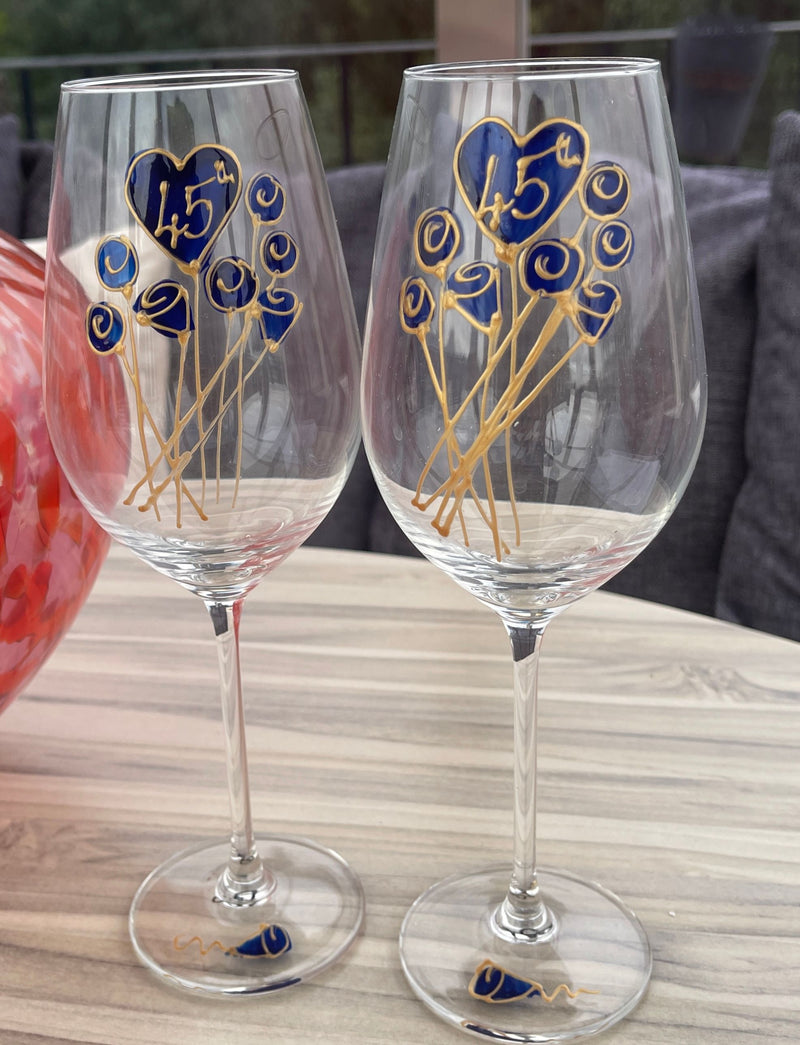 45th Anniversary Wine Glasses Flower Design 