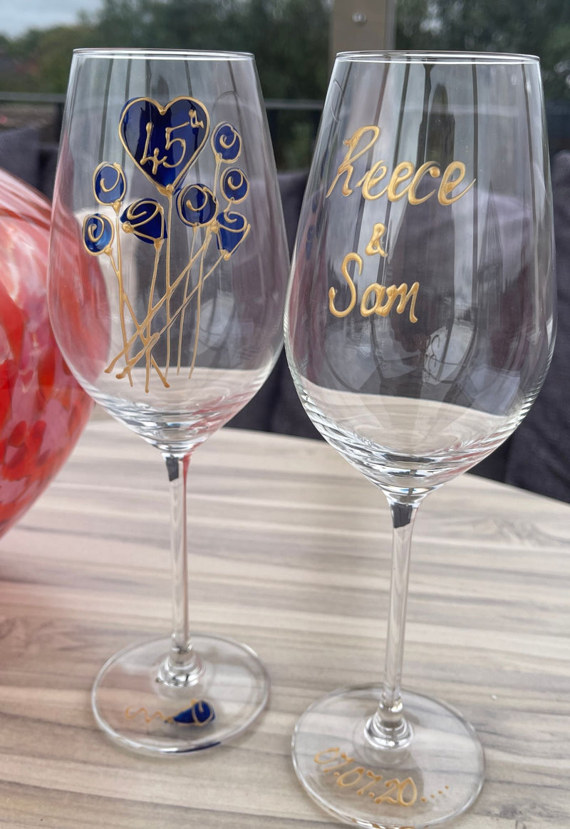 Personalised 45th Anniversary Wine glasses Flower Design
