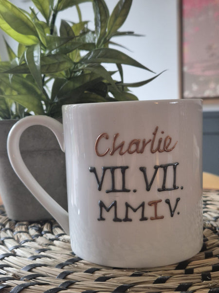 Personalised Roman Numerals 1 Pint Fine Bone China Mug: