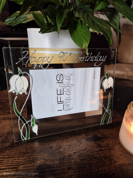90th Birthday Snowdrop Flowers Hand Painted Landscape Photo frame 2 Sizes