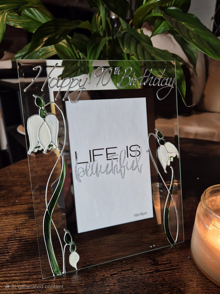 90th Snowdrop Flower Hand Painted Portrait Photo Frame 2 Sizes