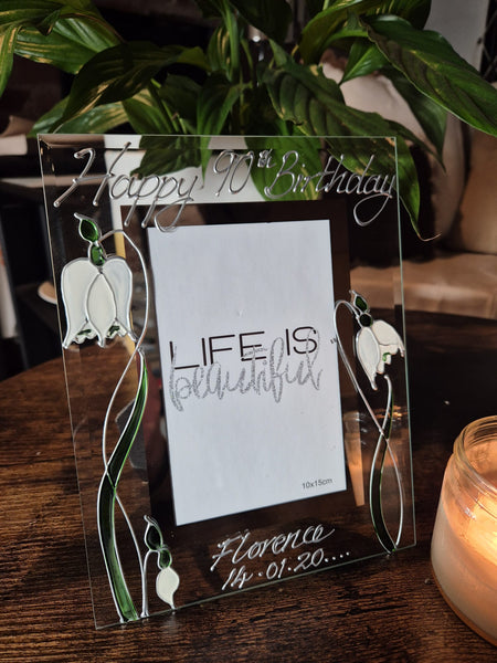 90th Snowdrop Flower Hand Painted Portrait Photo Frame 2 Sizes