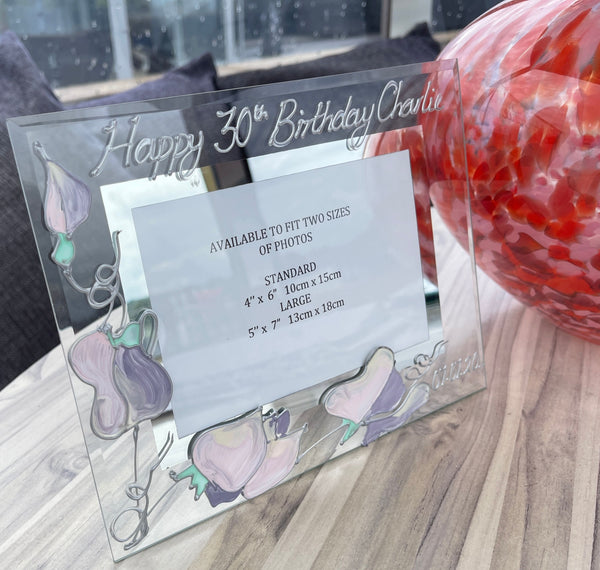 30th Birthday Gift photo frame: Landscape (Sweet Pea)