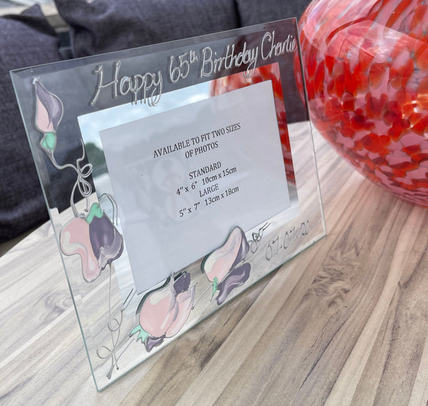 65th Birthday Gift Photo Frame: Landscape (Sweet Pea)