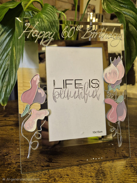 Hand Painted 60th Birthday Gift Photo Frame: Portrait (Sweet Pea)