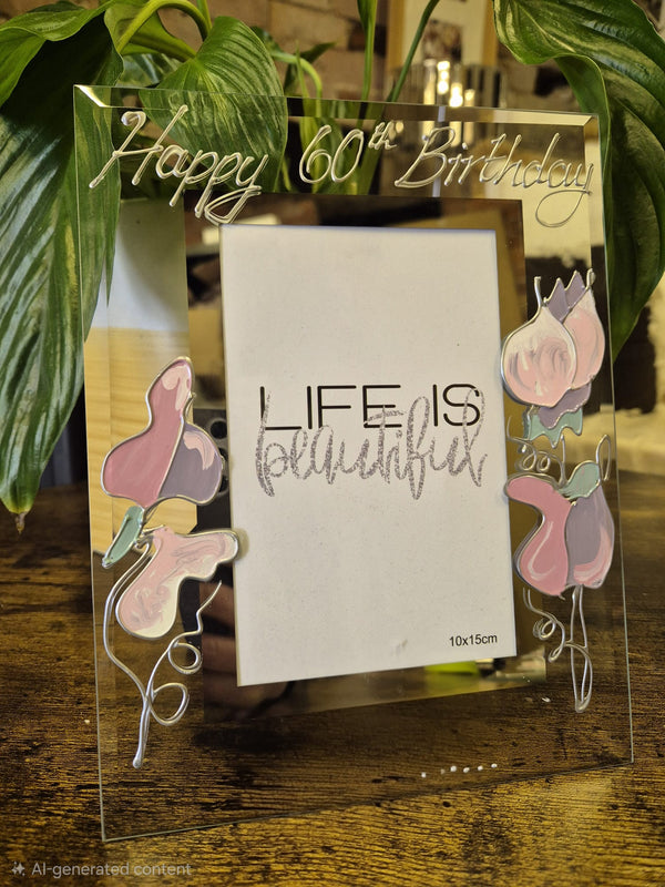 Hand Painted 60th Birthday Gift Photo Frame: Portrait (Sweet Pea)