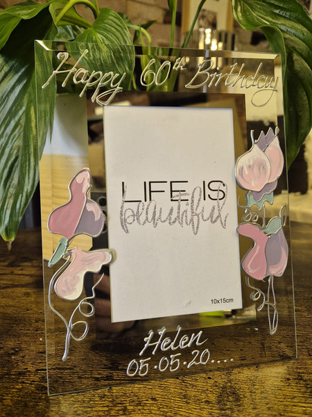 Hand Painted 60th Birthday Gift Photo Frame: Portrait (Sweet Pea)