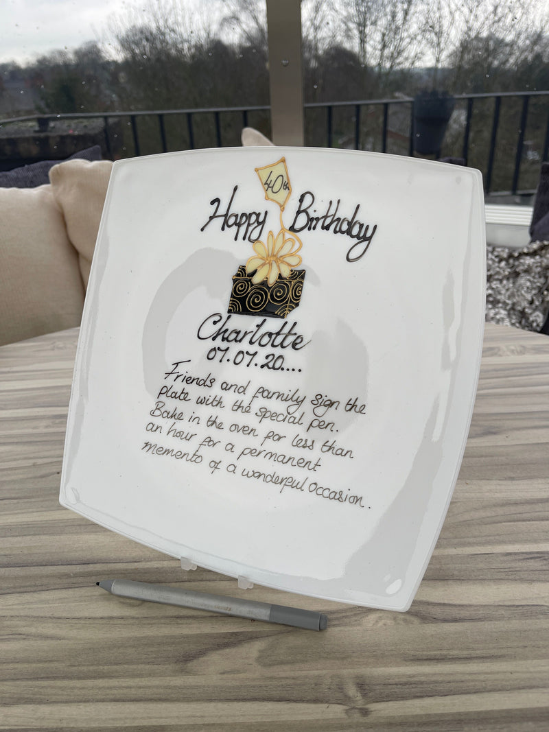 Personalised 40th Birthday Gift Signature Plate Square