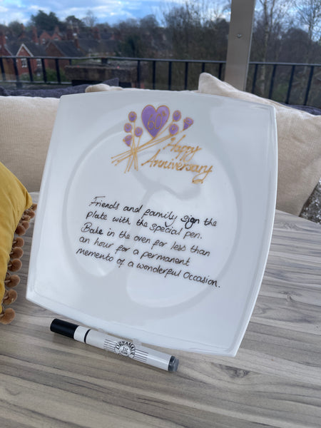 60th Wedding Anniversary Signature Plate: (Flower/Sq)