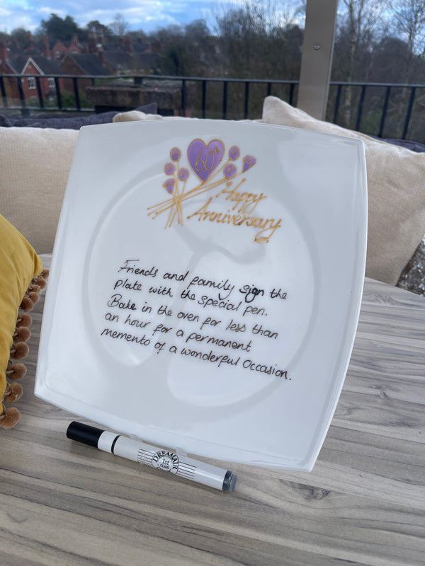 60th Wedding Anniversary Signature Plate: (Flower/Sq)