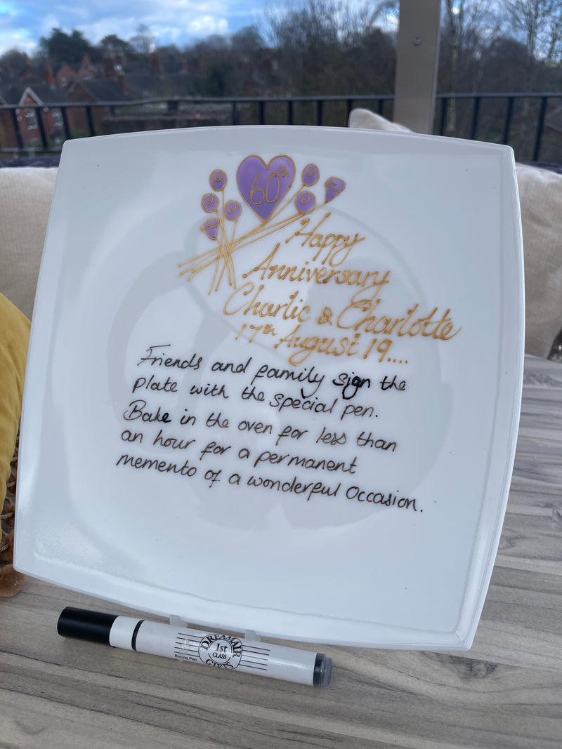 60th Wedding Anniversary Signature Plate: (Flower/Sq)