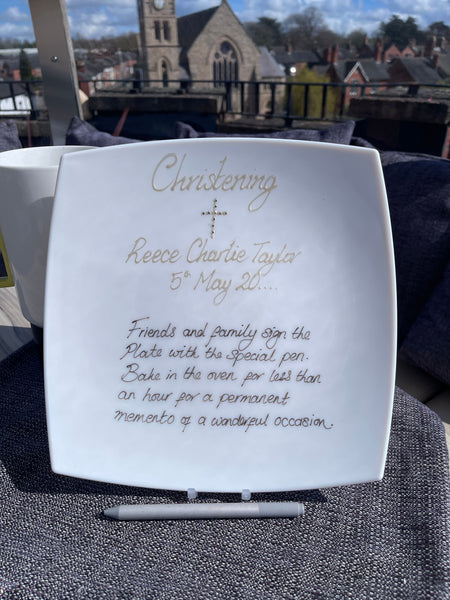 Christening Day Gift Signature Plate: Square Cross With Crystals