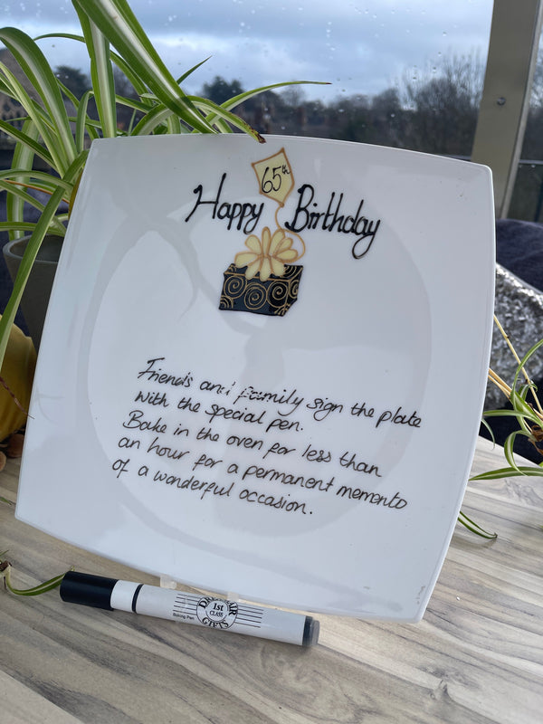 65th Birthday Gift Signature Plate: Square (Box)