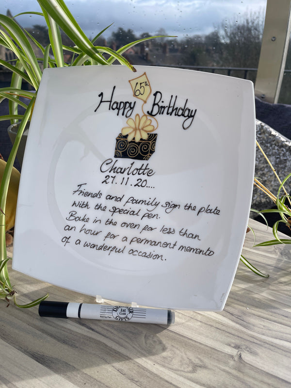 65th Birthday Gift Signature Plate: Square (Box)