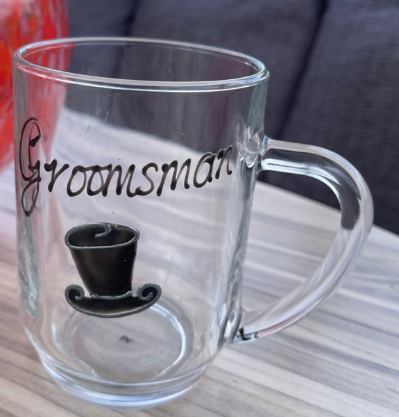 Groomsman Design Gift Glass Tankard: (Top Hat)