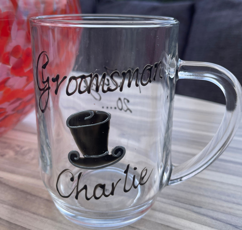 Groomsman Design Gift Glass Tankard: (Top Hat)