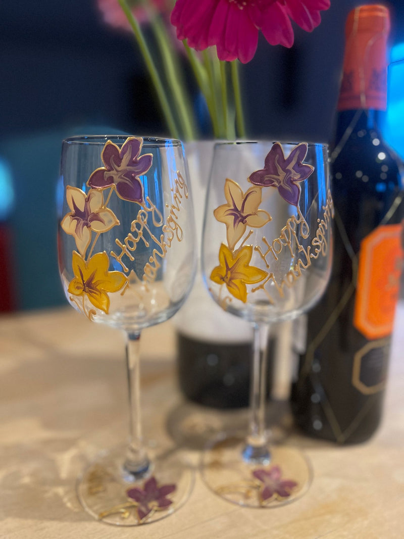 Personalised Pair of Thanksgiving Wine Glasses